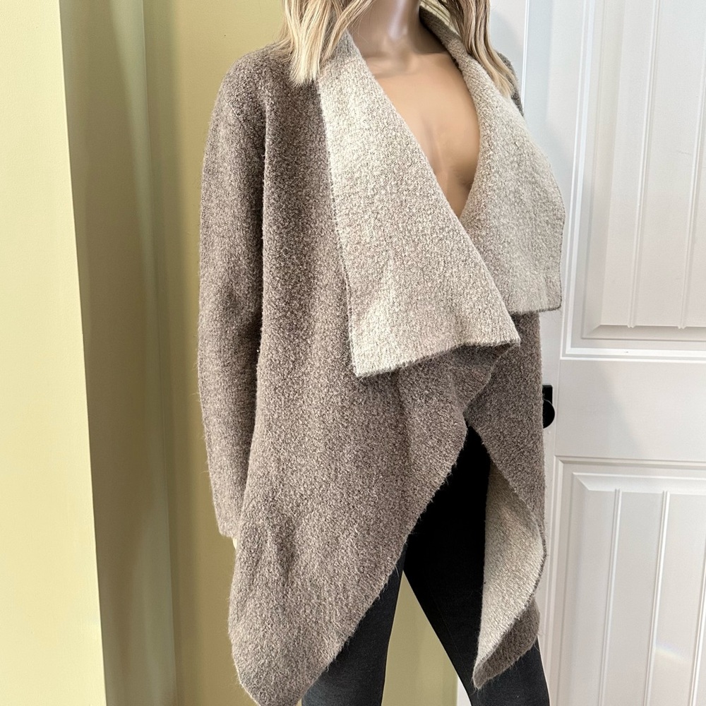 Zara Brown Beige Chunky Open Front Cardigan Sweater Waterfall  Medium
